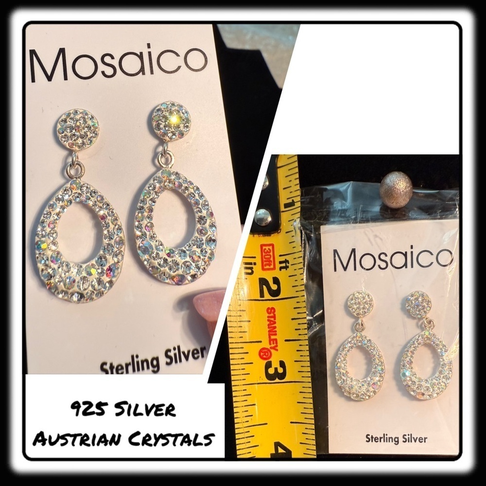 NWT Mosaico Austrian White Crystal post earrings 1.25” long 💕💕 new line 💕💕